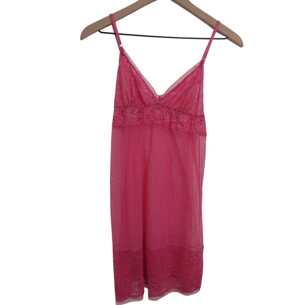 Victoria's Secret Women Sz M PInk Mesh Lace Trim Slip Chemise Y2K